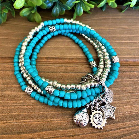 New Turquoise and Silver Stack of 5 Boho B… - Picture 6 of 6